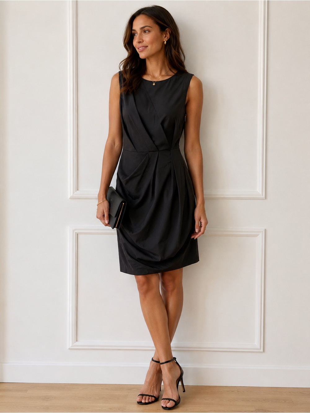 AX Paris Elegant Staple Wardrobe Capsule Sleeveless Black Draped Sheath Dress